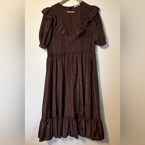 Batsheva Chocolate Brown Ruffle Midi Dress Sz 16
